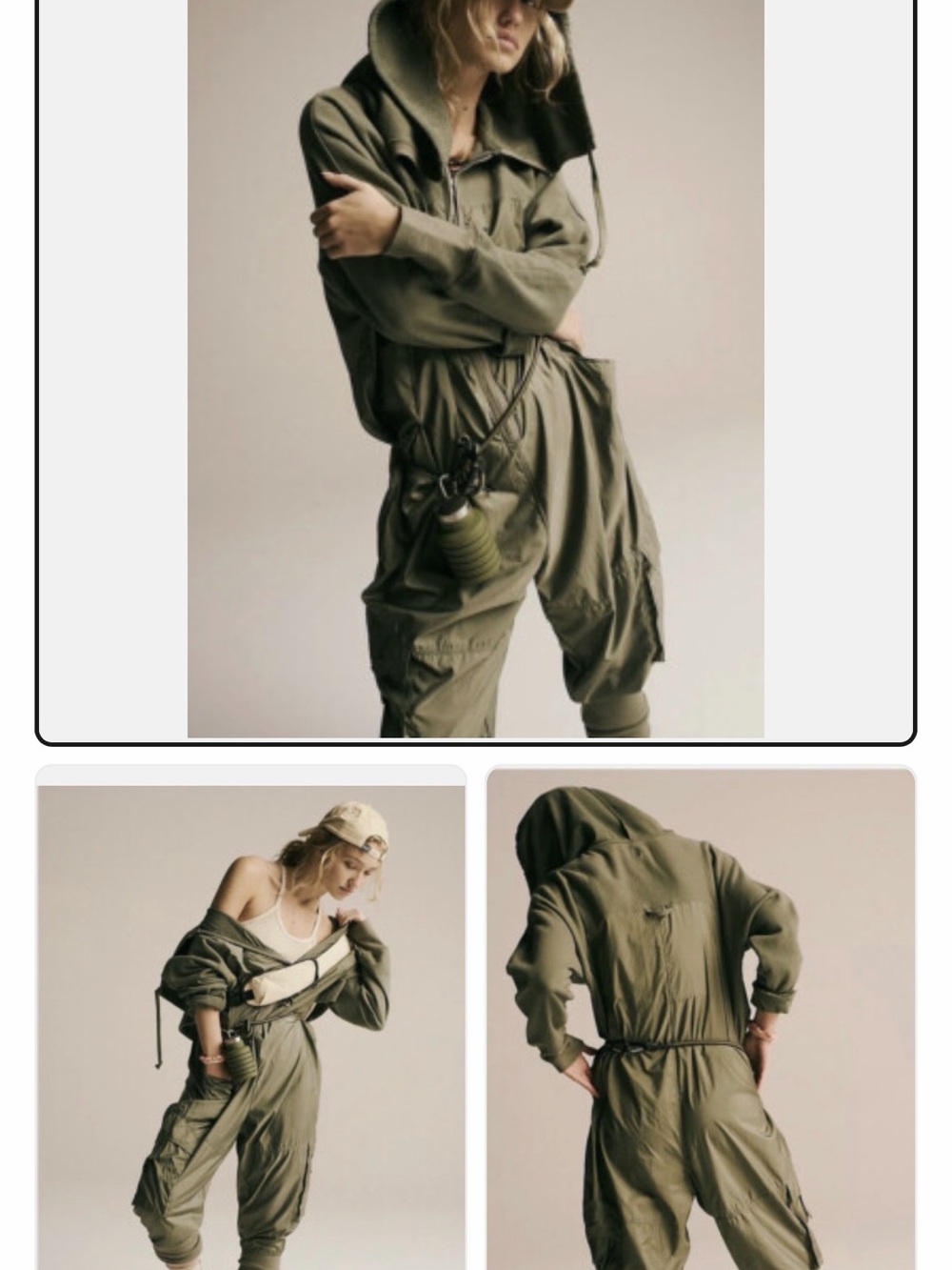 Free People Olive Green Hooded Utility Jumpsuit